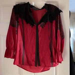 Victorian-era Gorgeous Mystical and Witchy Collared Lace Button Down Tie Blouse